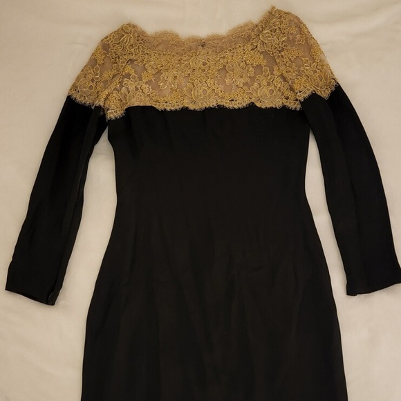 Reem Acra Black and Gold Silk Dress - Picture 4 of 12